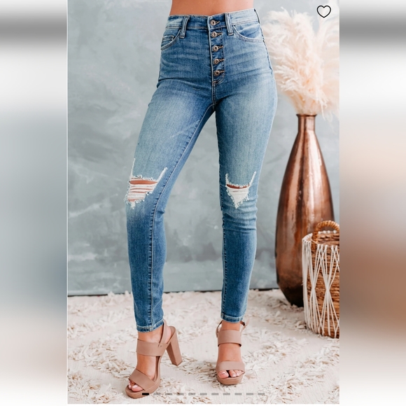 Sneak Peek High Rise 5 Button Fly Distressed Skinny Jeans Size 7/28 - Picture 2 of 16